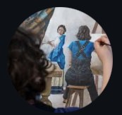 Aleshanee Karan in the studio, painting herself painting herself